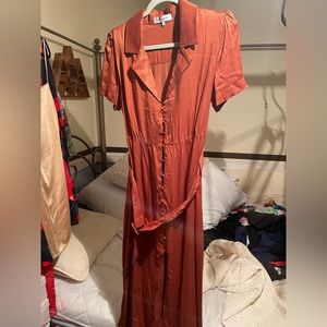 We wore what rust button down belted dress